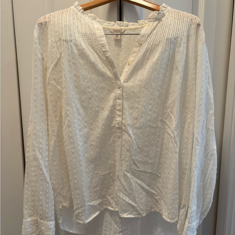 J. Crew Ivory Swiss Dot Peasant Blouse